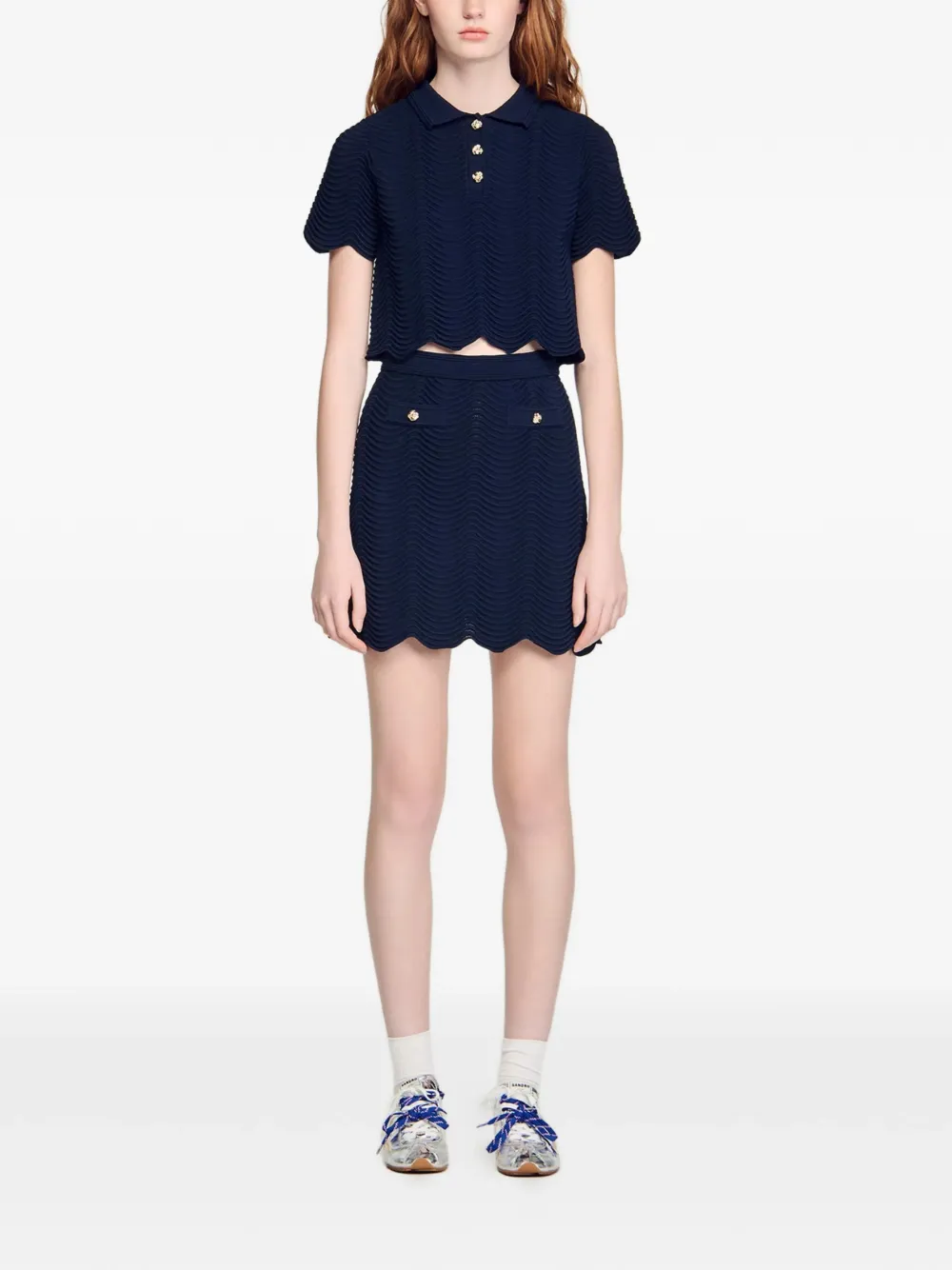 SANDRO Gewelfde mini-rok Blauw