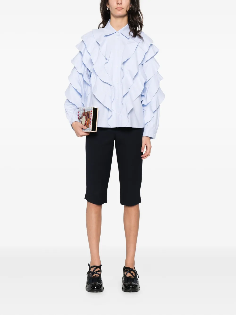 SANDRO Katoenen shirt met ruches - Blauw