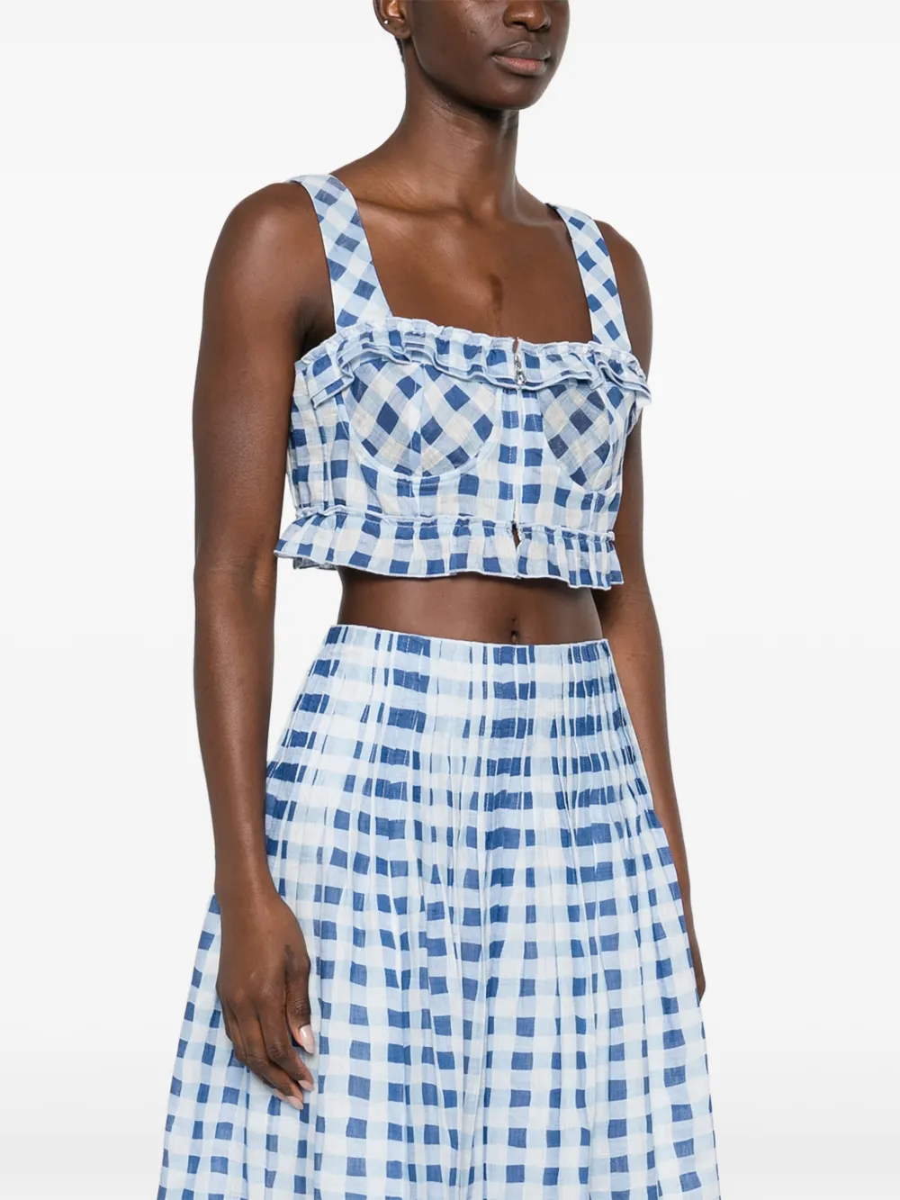  Sandro Gingham Crop Top - Blue 