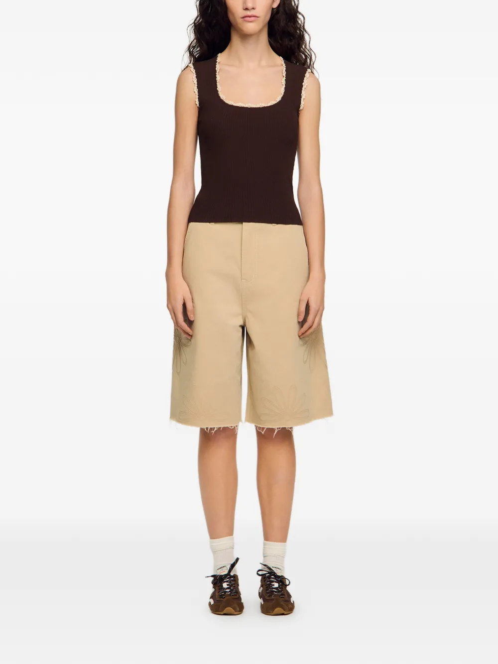  Sandro Lace-trim Top - Brown 