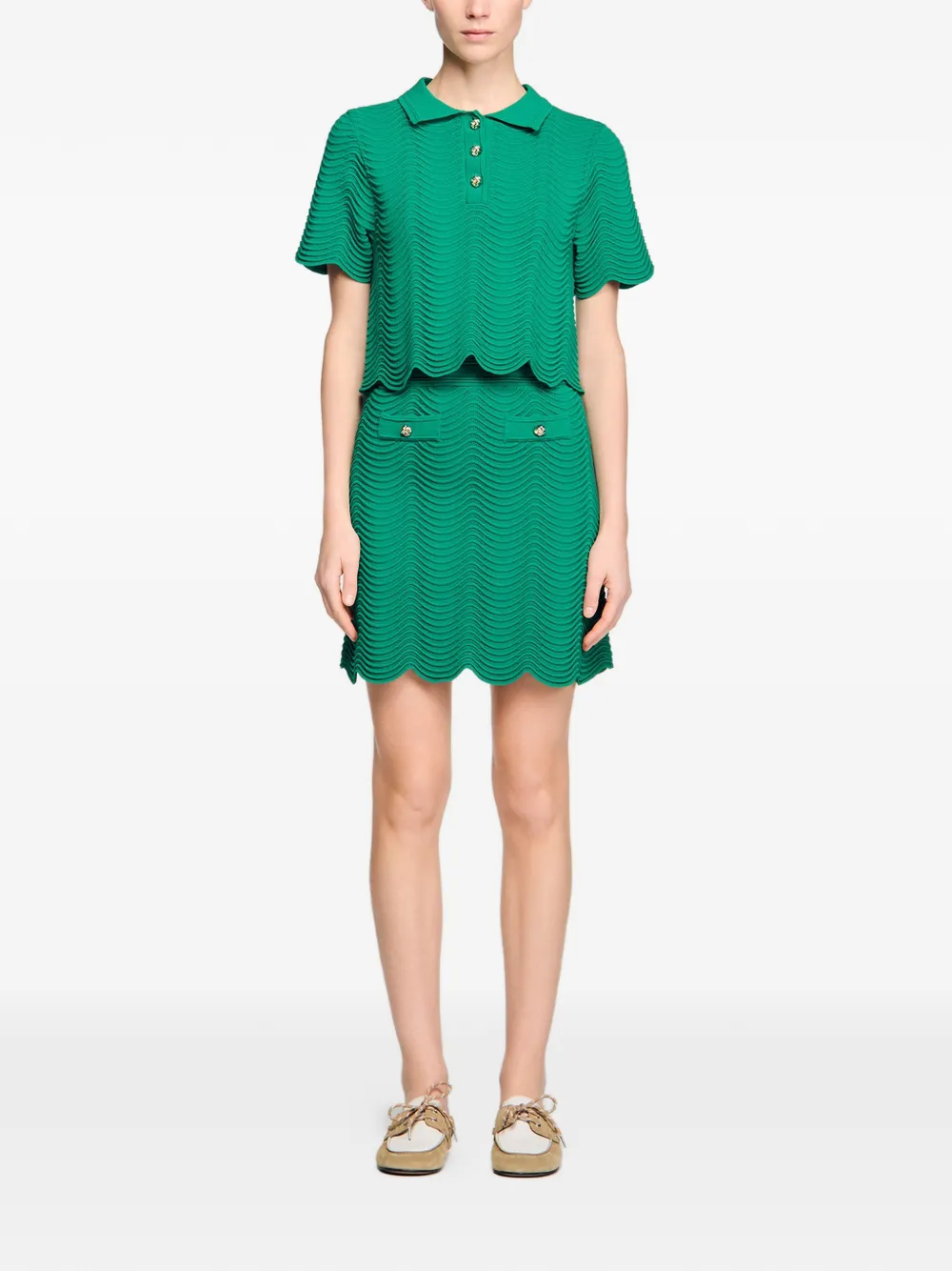  Sandro Wave-pattern Knitted Skirt - Green 