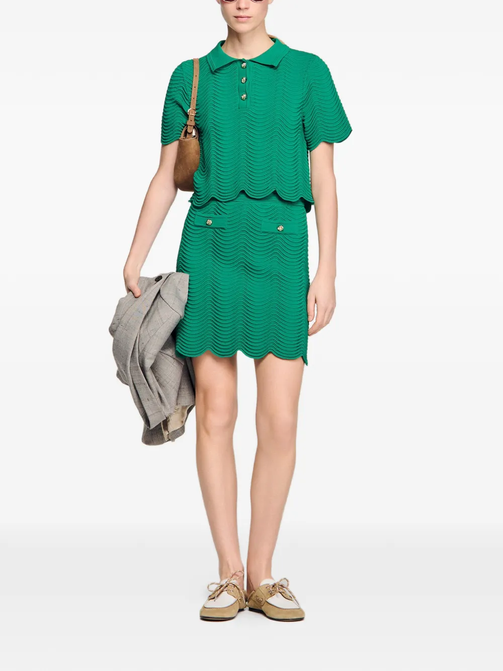 SANDRO Gebreide mini-rok met patroon Groen