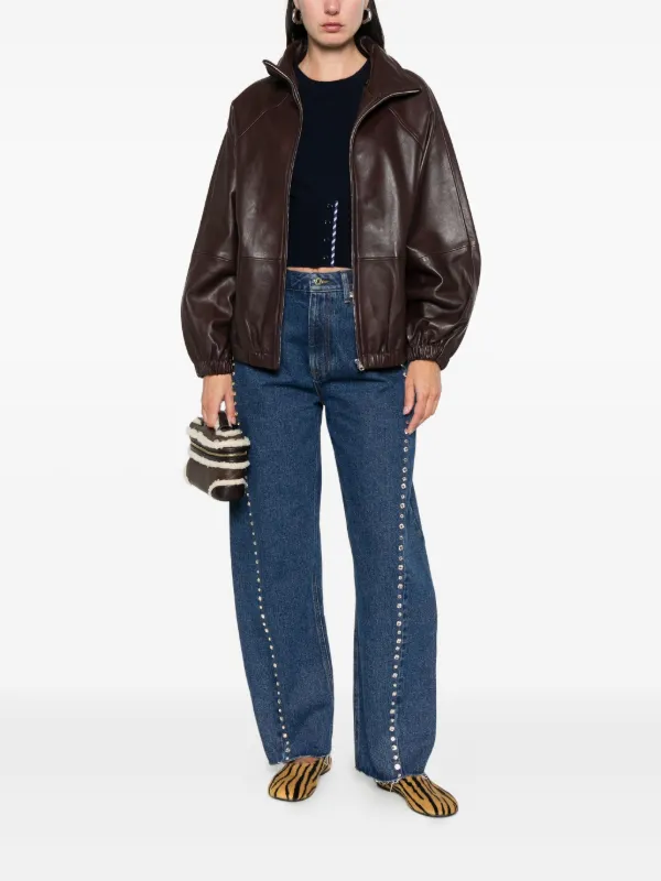 SANDRO ジップアップ レザージャケット | ブラウン | FARFETCH JP