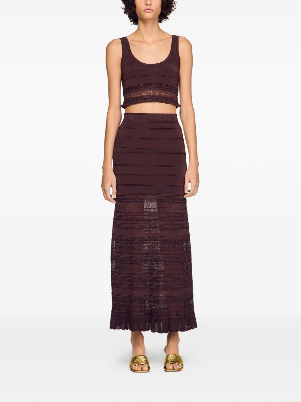  Sandro Lace Crop Top - Brown 
