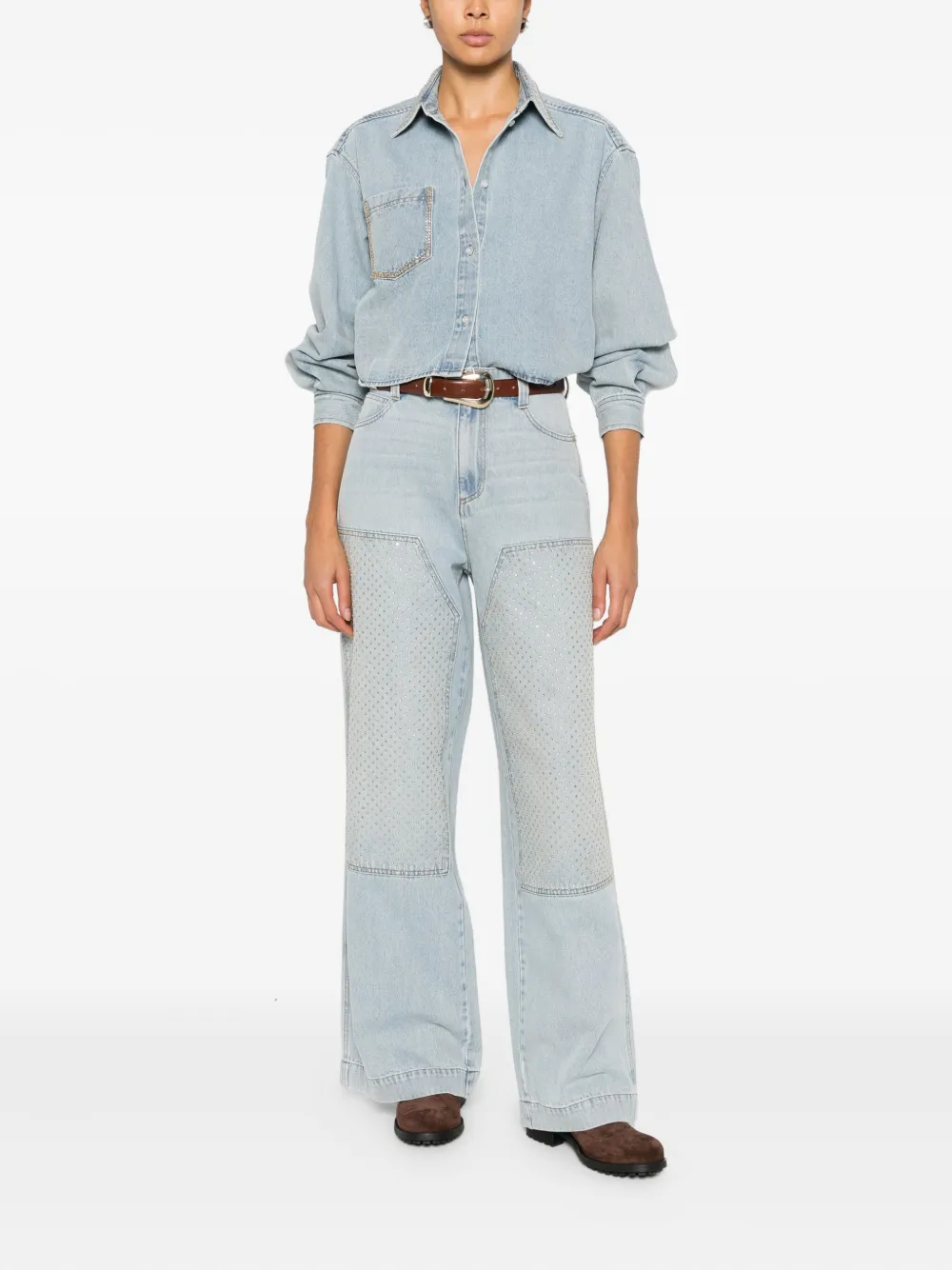 SANDRO Jeans verfraaid met stras - Blauw