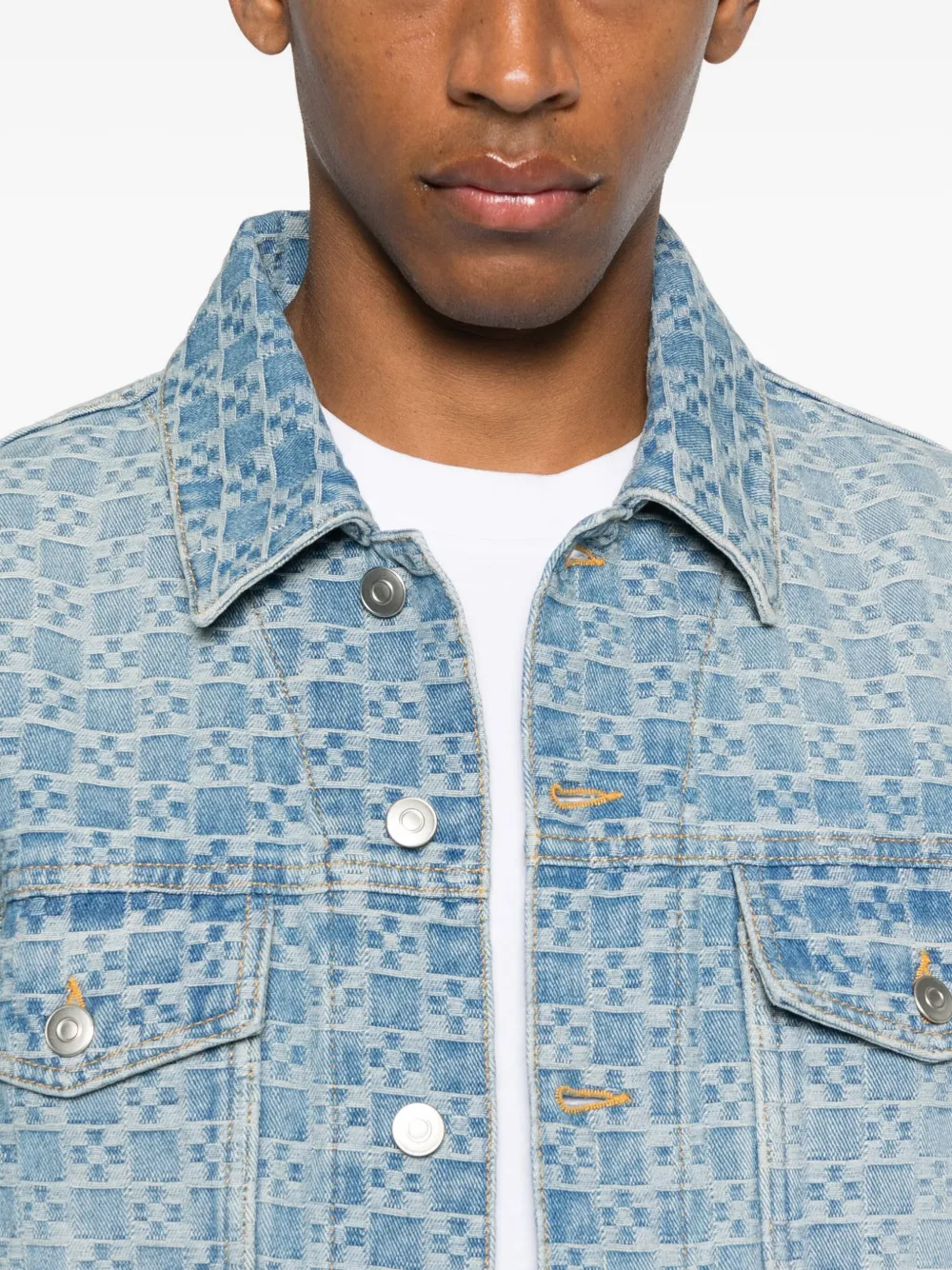 Square-Pattern Denim Jacket