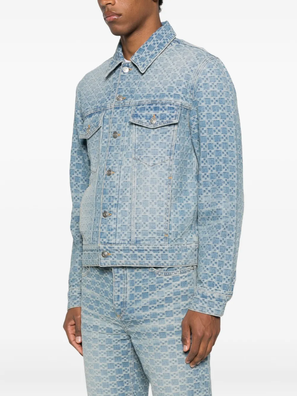 Square-Pattern Denim Jacket