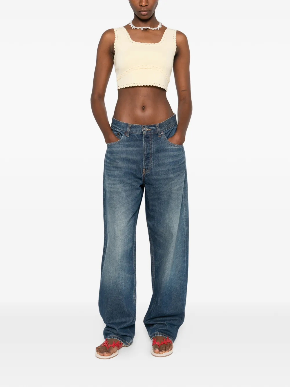  Sandro Scalloped-trim Crop Top - Yellow 