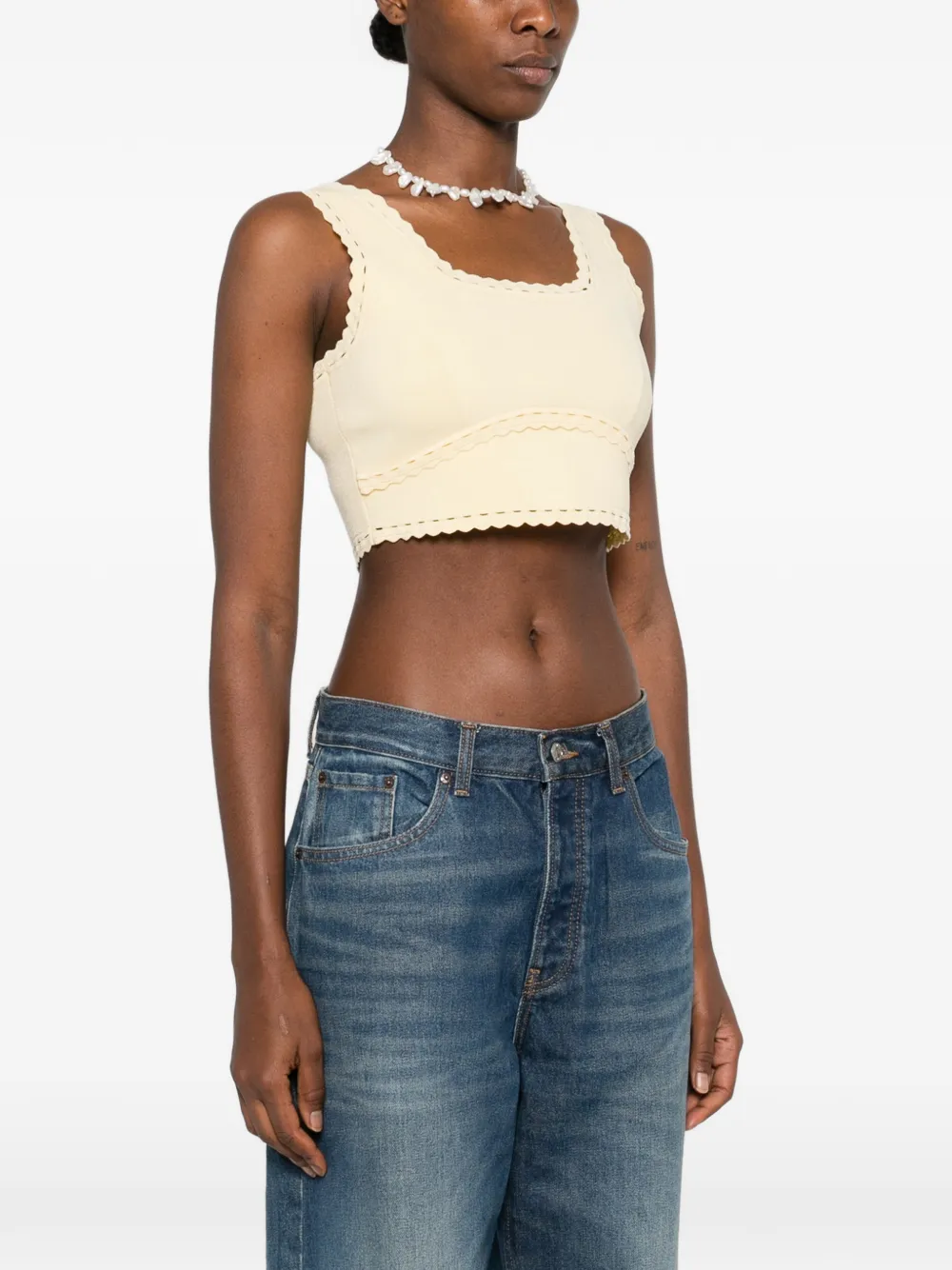  Sandro Scalloped-trim Crop Top - Yellow 