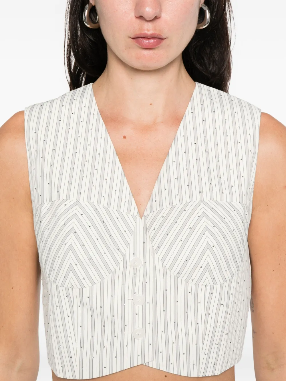 SANDRO Gestreepte cropped top met stras Wit