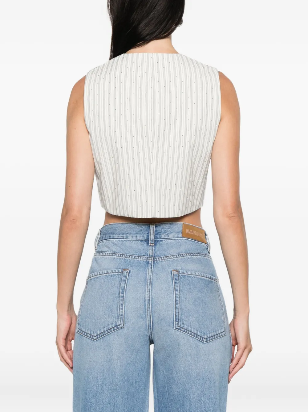 SANDRO Gestreepte cropped top met stras Wit