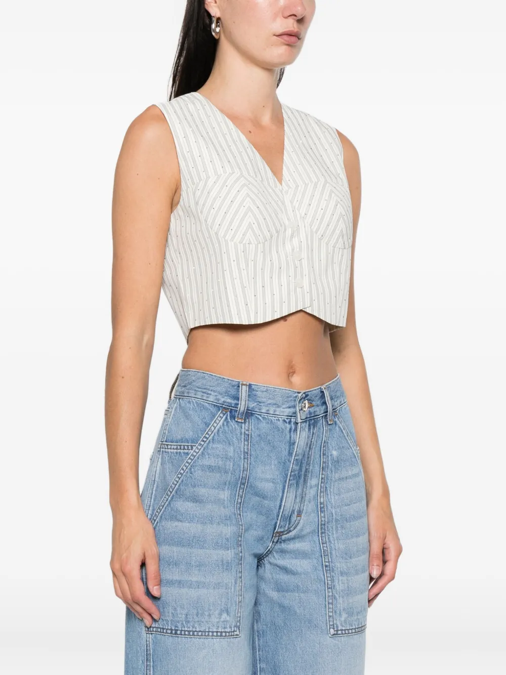  Sandro Striped Rhinestone-embellished Crop Top - White 