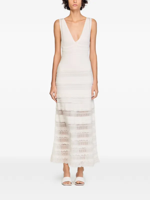 SANDRO Pointelle Knit Maxi Dress | Neutrals