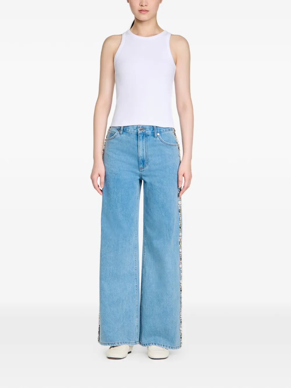 SANDRO rhinestone wide-leg jeans - Blauw