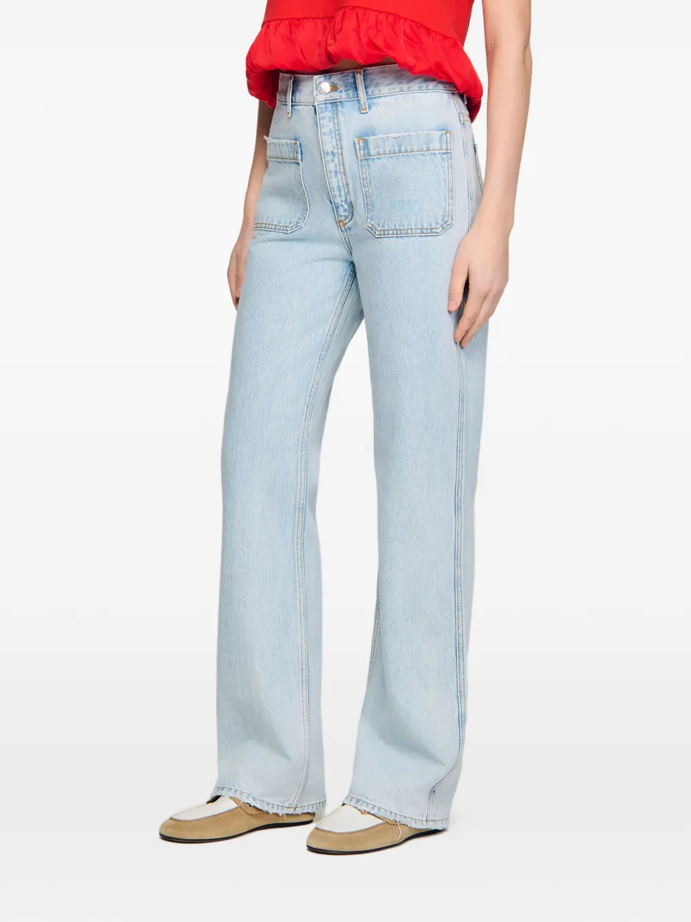 SANDRO Jeans met wijde pijpen en opgestikte zak Blauw