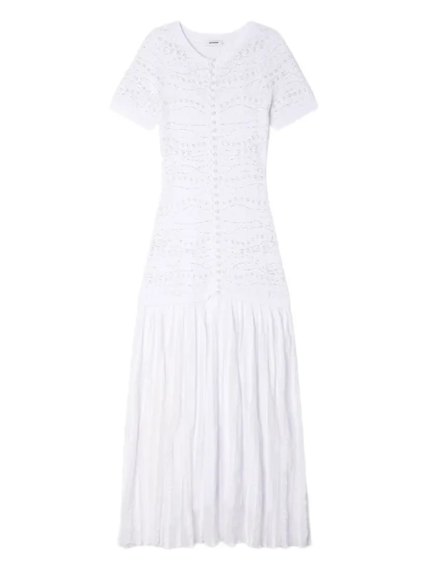 SANDRO Textured Embellished Knitted Dress | White | FARFETCH GE