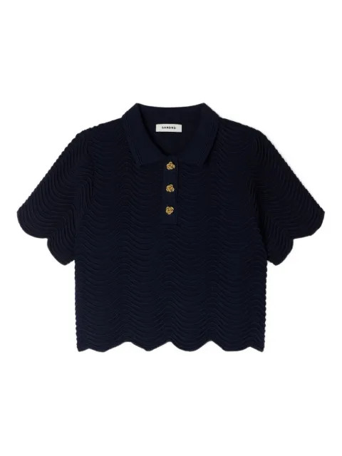 SANDRO scalloped cropped polo top