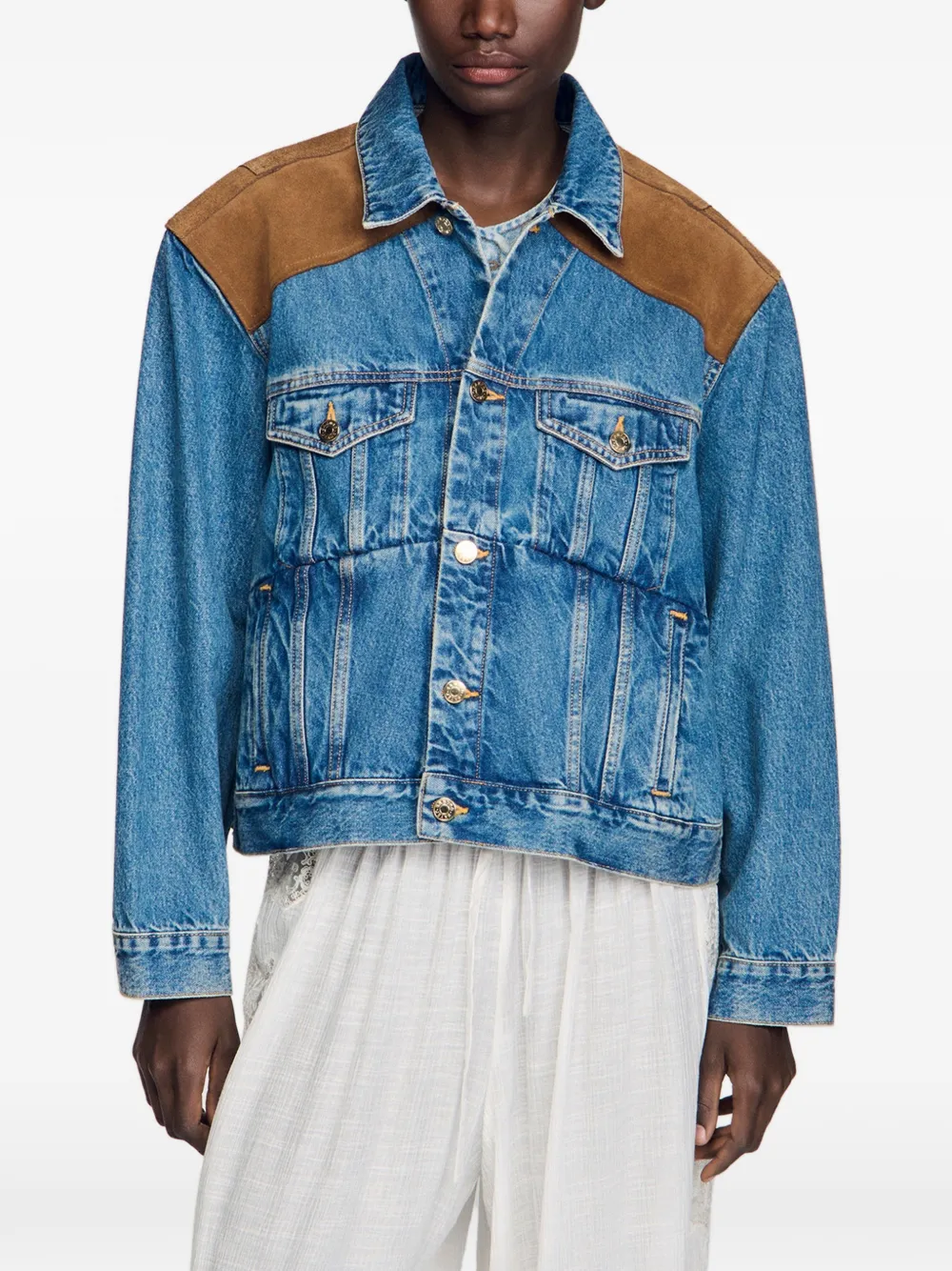 SANDRO Denim jack Blauw