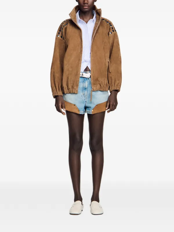 SANDRO Studded zip-up Jacket | Brown | FARFETCH