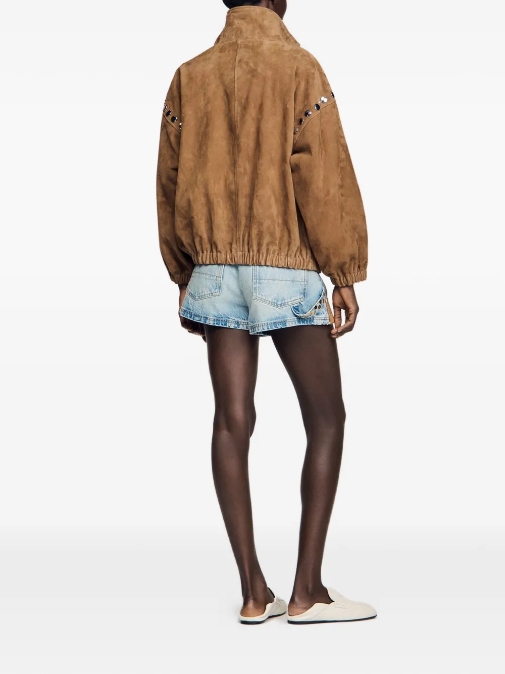 SANDRO Studded zip-up Jacket | Brown | FARFETCH