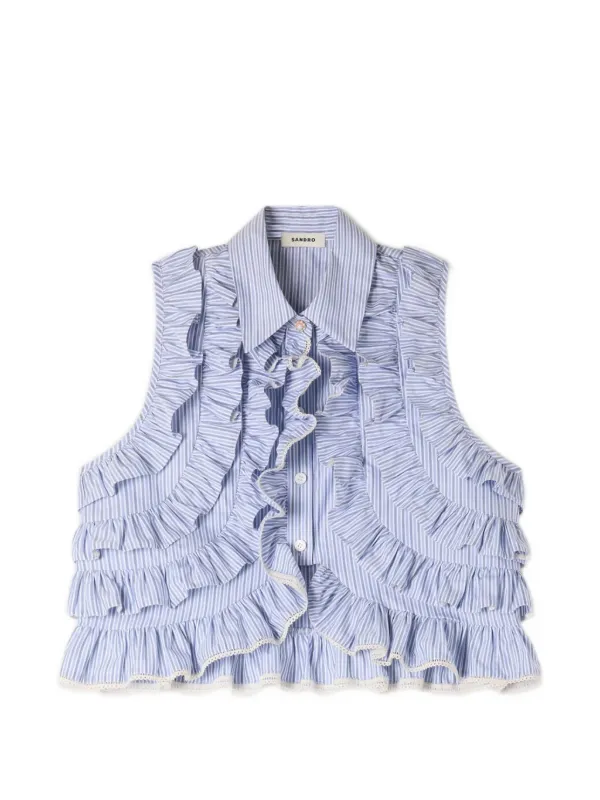 SANDRO ストライプ フリル シャツ ブラウス SANDRO ストライプ ブラウス | ブルー | FARFETCH JP
