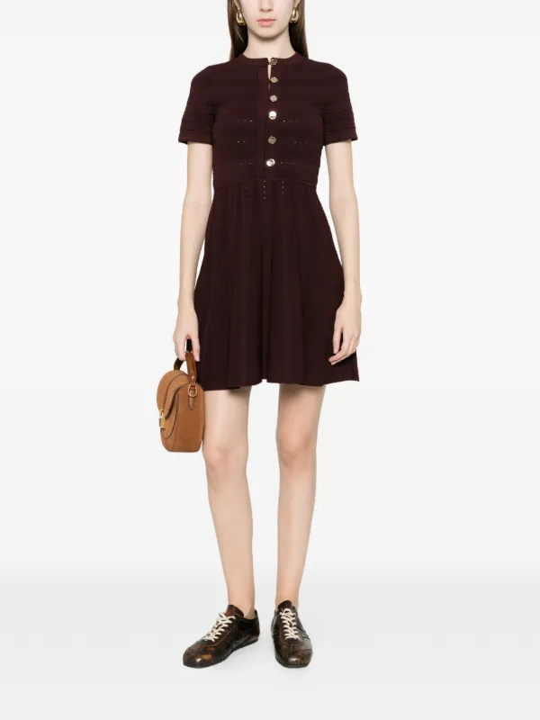 sandro dress brown SANDRO FERRONE - CROSSOVER V NECK DRESS