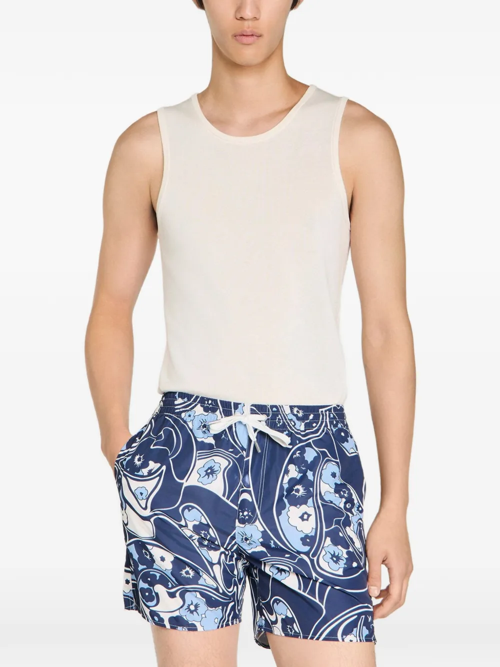 SANDRO Zwembroek met bloemenprint Blauw