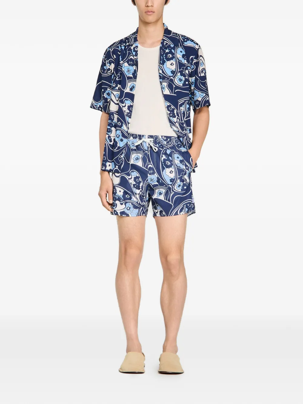 SANDRO Zwembroek met bloemenprint Blauw