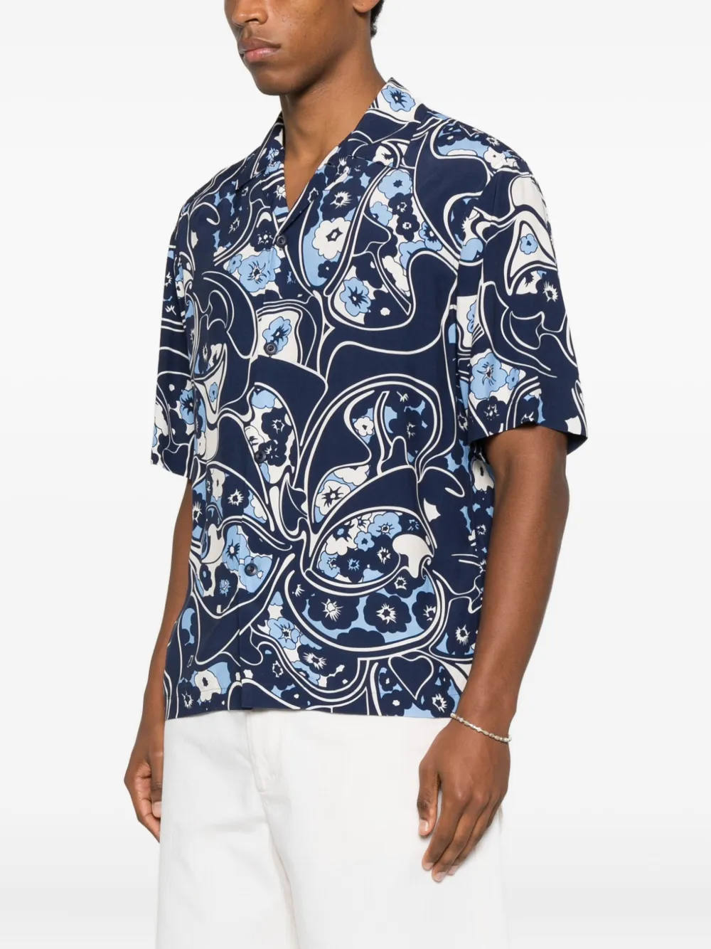  Sandro Floral-pattern Short-sleeves Shirt - Blue 