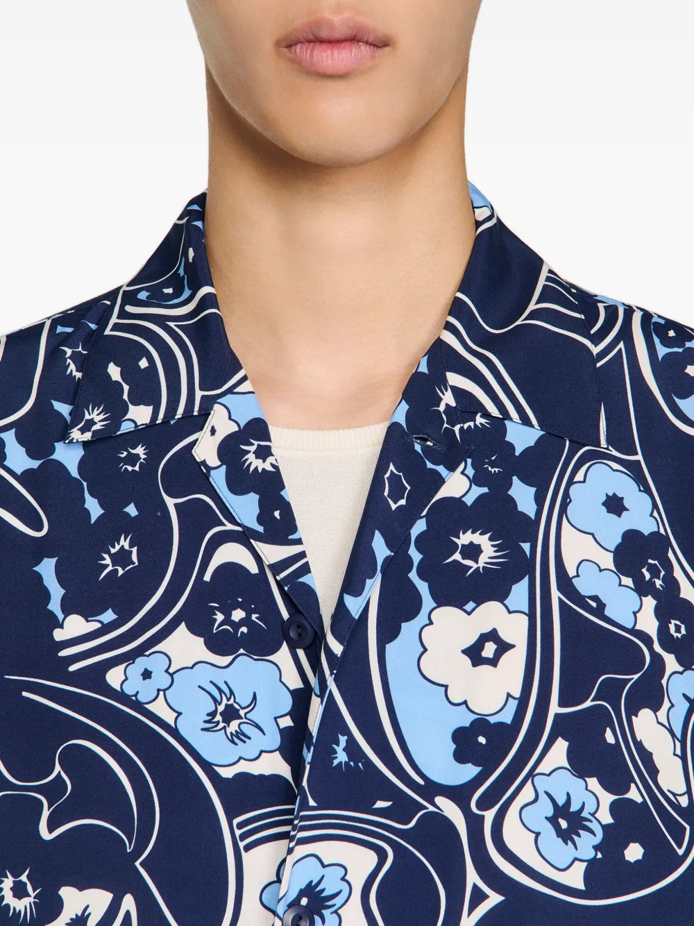 SANDRO Overhemd met bloemen-patroon en korte mouwen Blauw