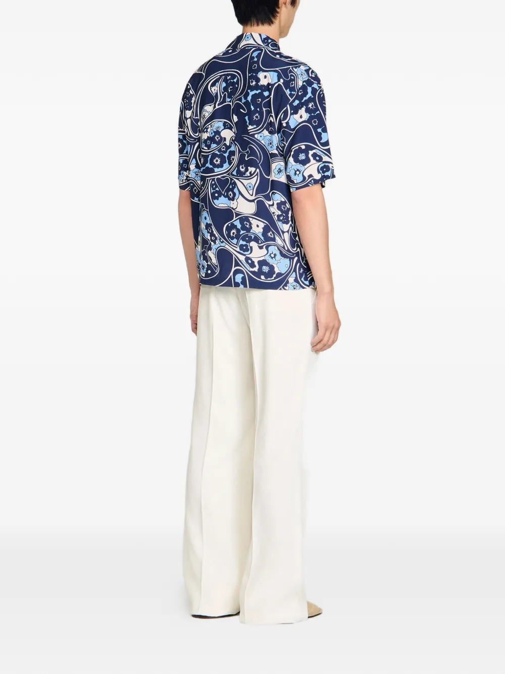 SANDRO Overhemd met bloemen-patroon en korte mouwen Blauw