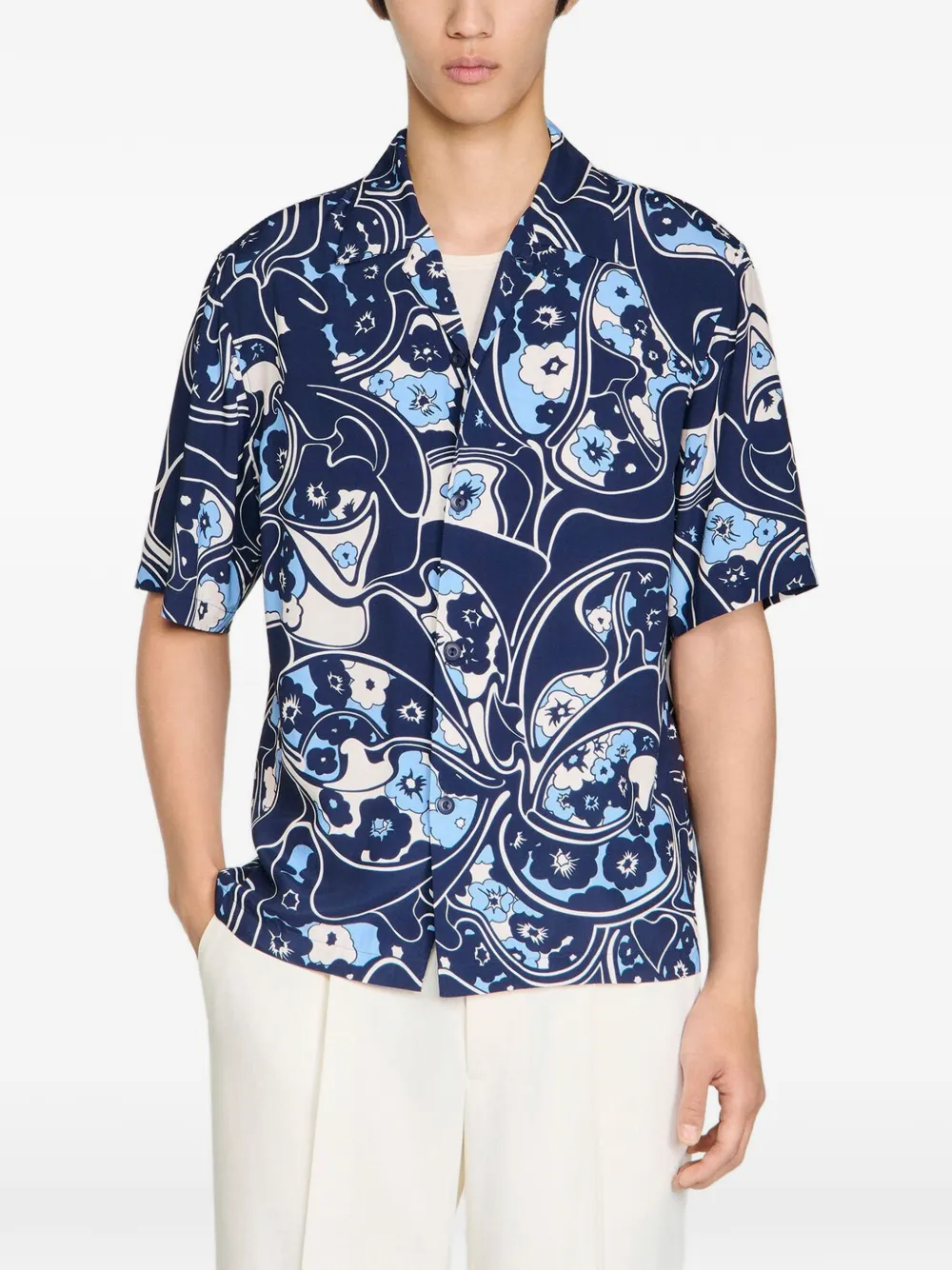 SANDRO Overhemd met bloemen-patroon en korte mouwen Blauw