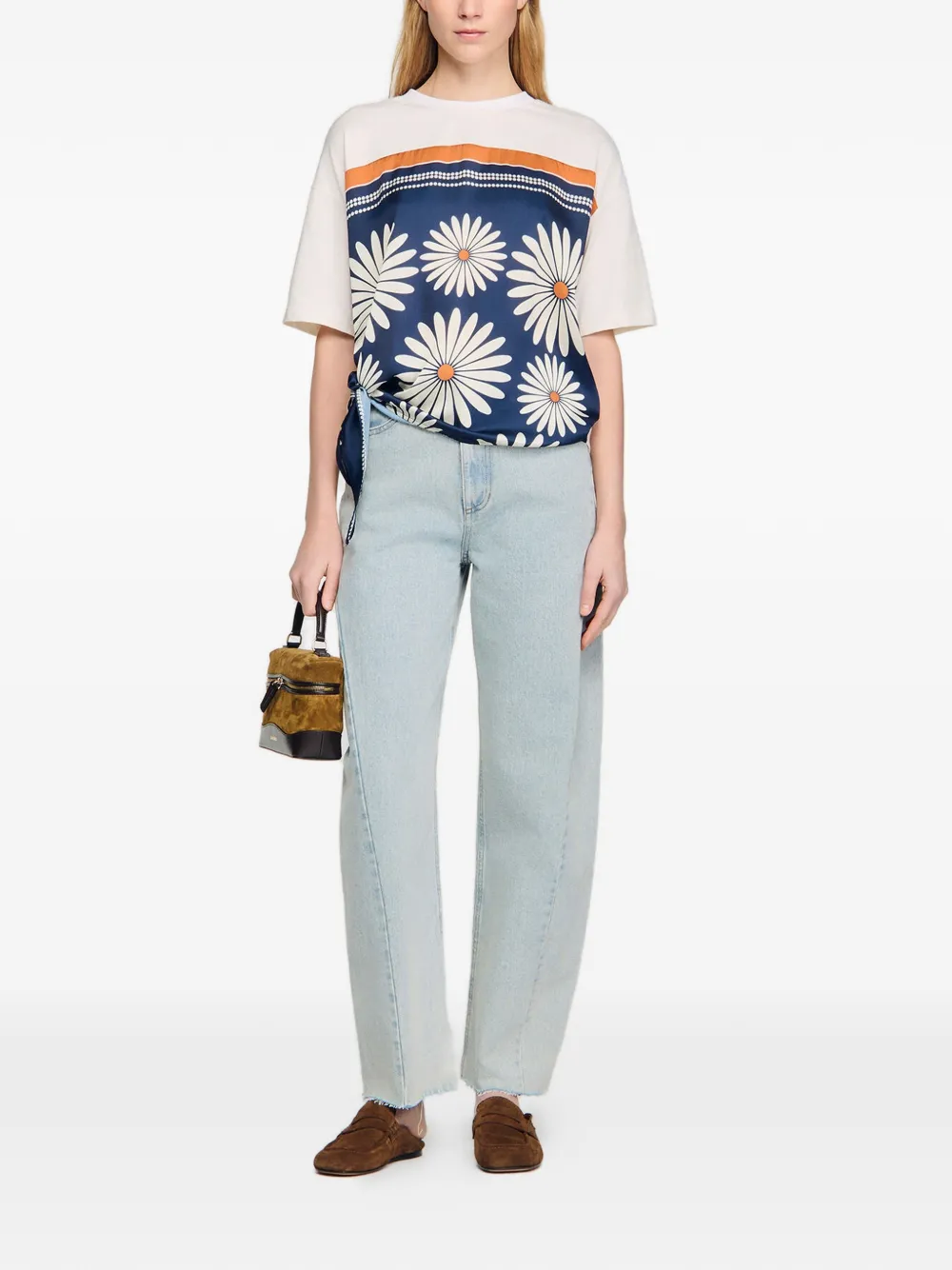 SANDRO Top met bloemdetail en vlak Beige