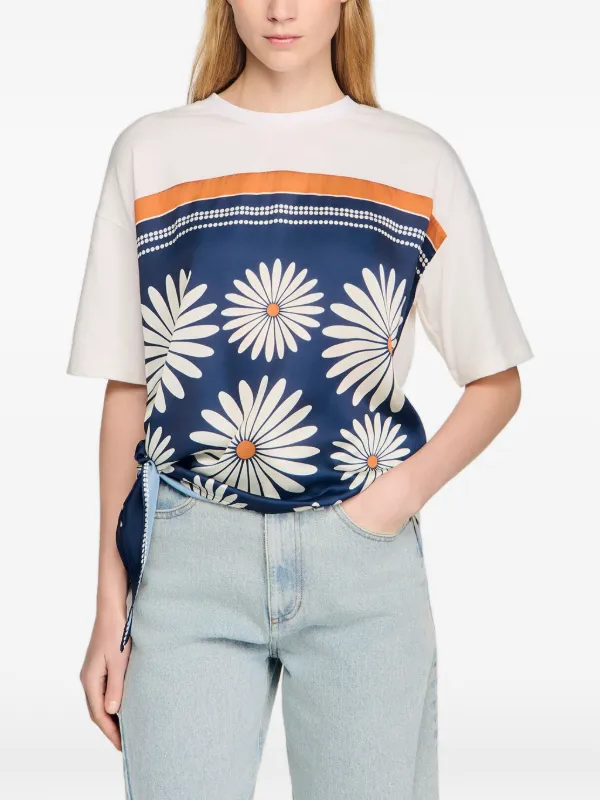 SANDRO floral-detail Panel Top | Neutrals | FARFETCH