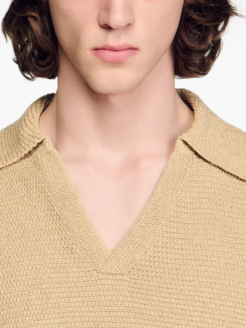 SANDRO Gebreid poloshirt Beige