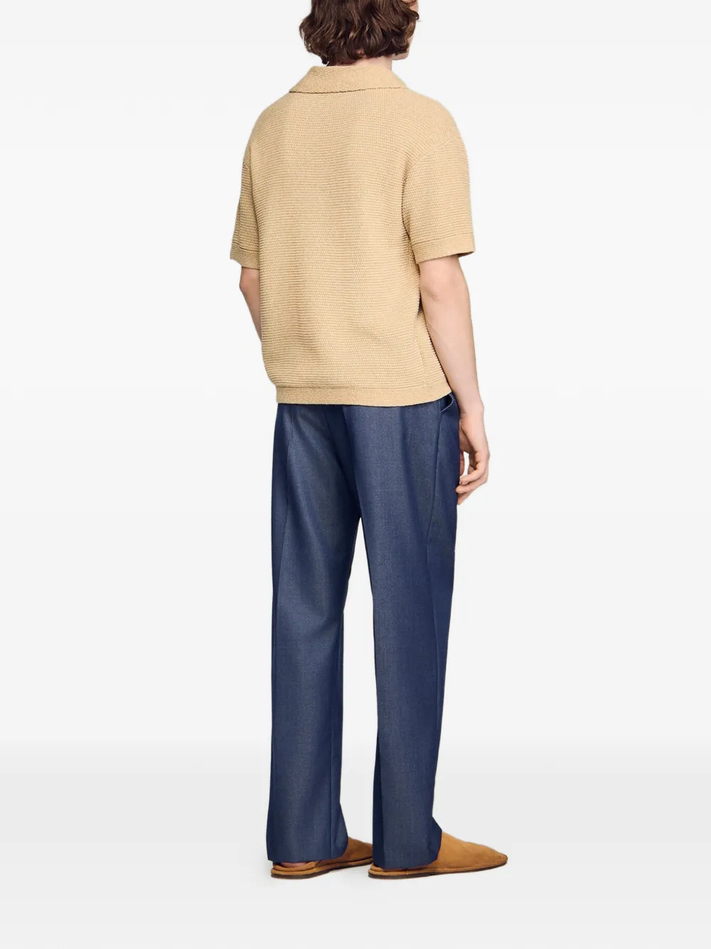 SANDRO Gebreid poloshirt Beige