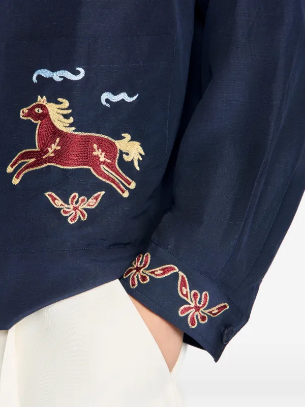 SANDRO Floral Embroidered Zip Jacket | Blue | FARFETCH