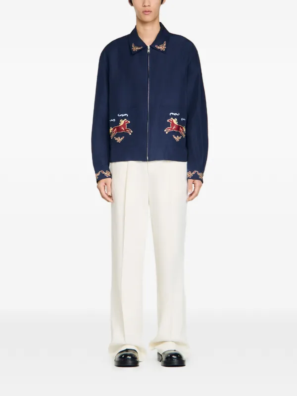 SANDRO Floral Embroidered Zip Jacket | Blue | FARFETCH