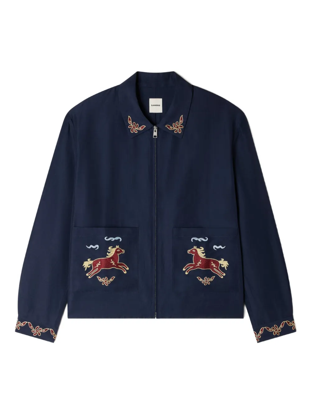 SANDRO floral embroidered zip jacket - Blue