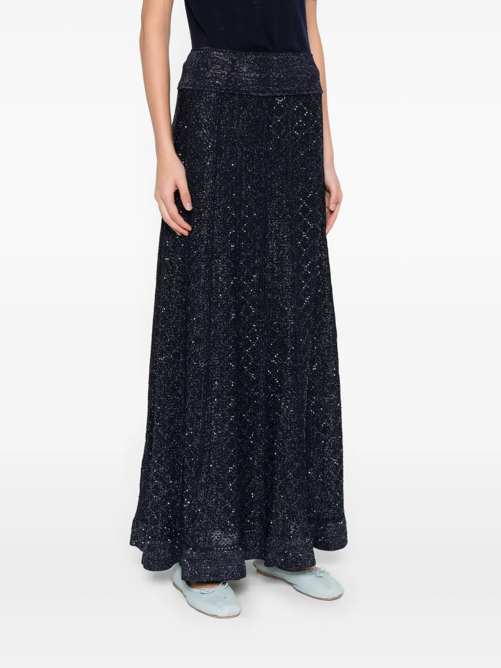 SANDRO Gebreide maxi-rok verfraaid met stras Blauw