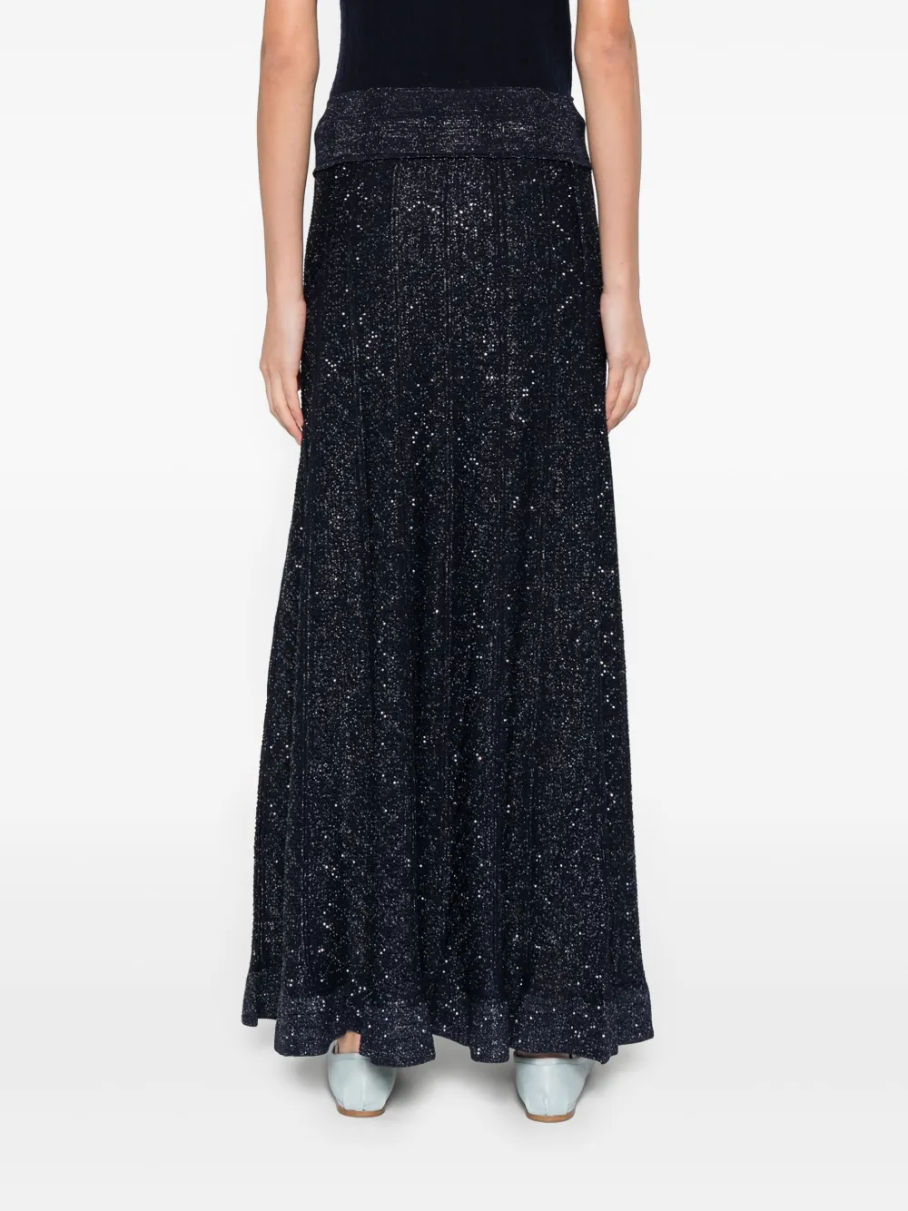 SANDRO Gebreide maxi-rok verfraaid met stras Blauw