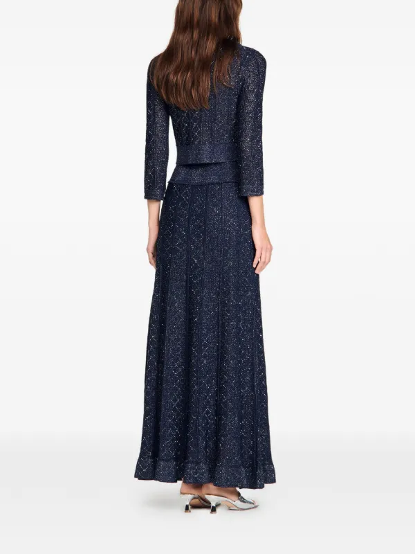Sandro Rhinestone-embellished Knit Maxi Women Skirt - Blue