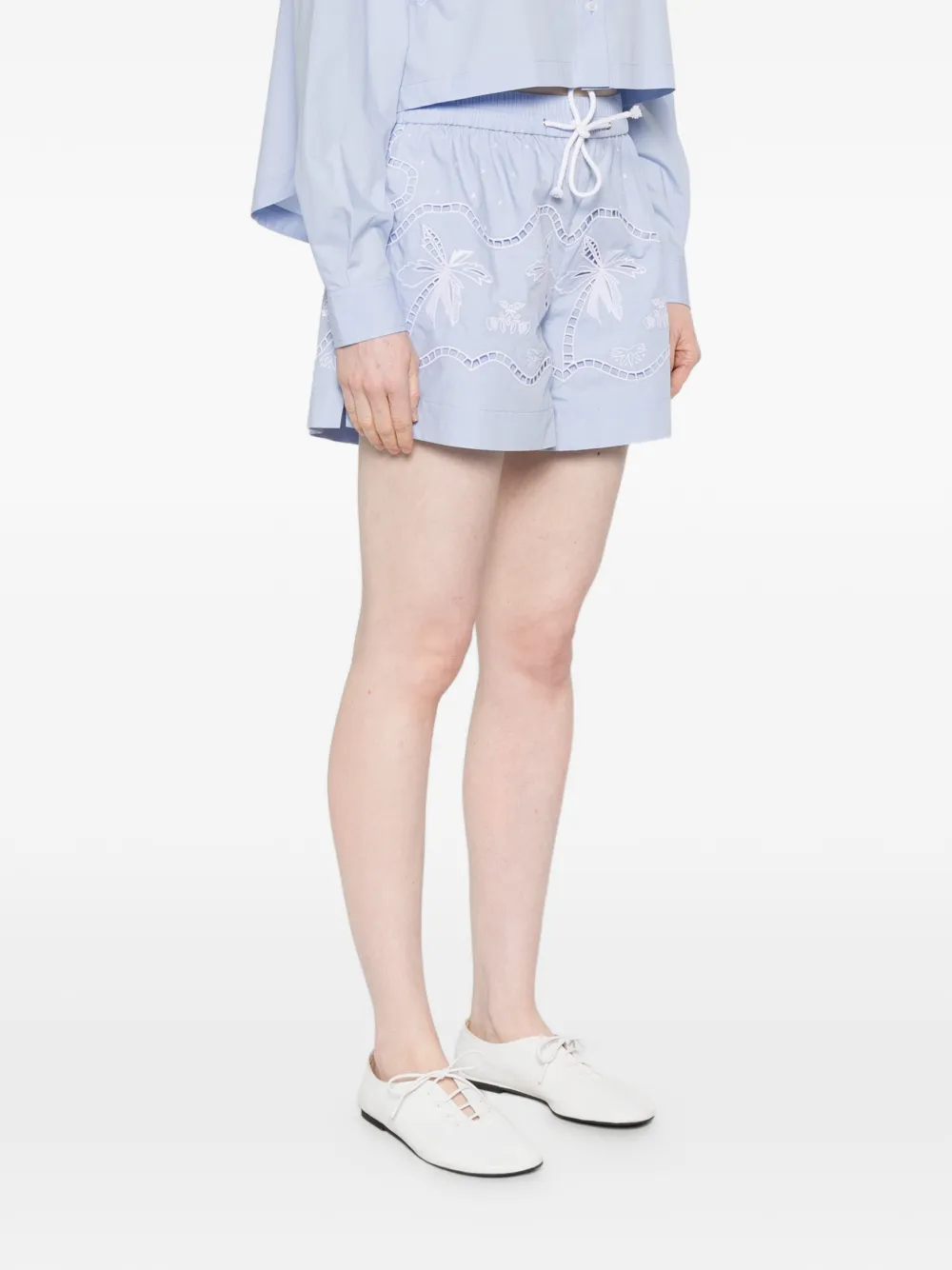  Sandro Shorts Con Bordado Inglés - Azul 