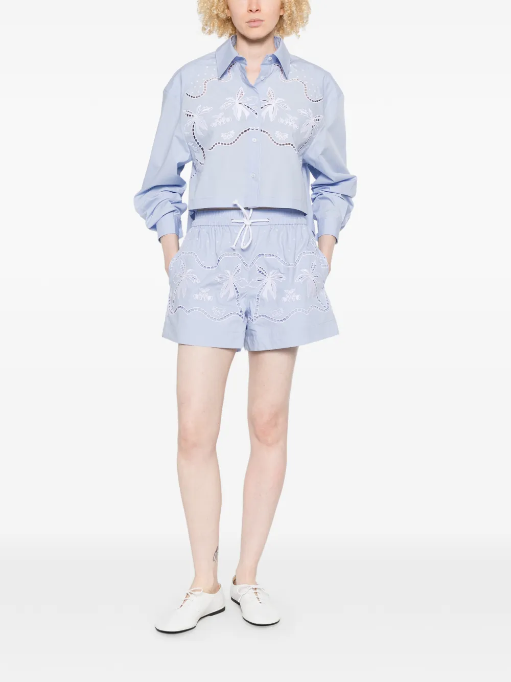  Sandro Shorts Con Bordado Inglés - Azul 