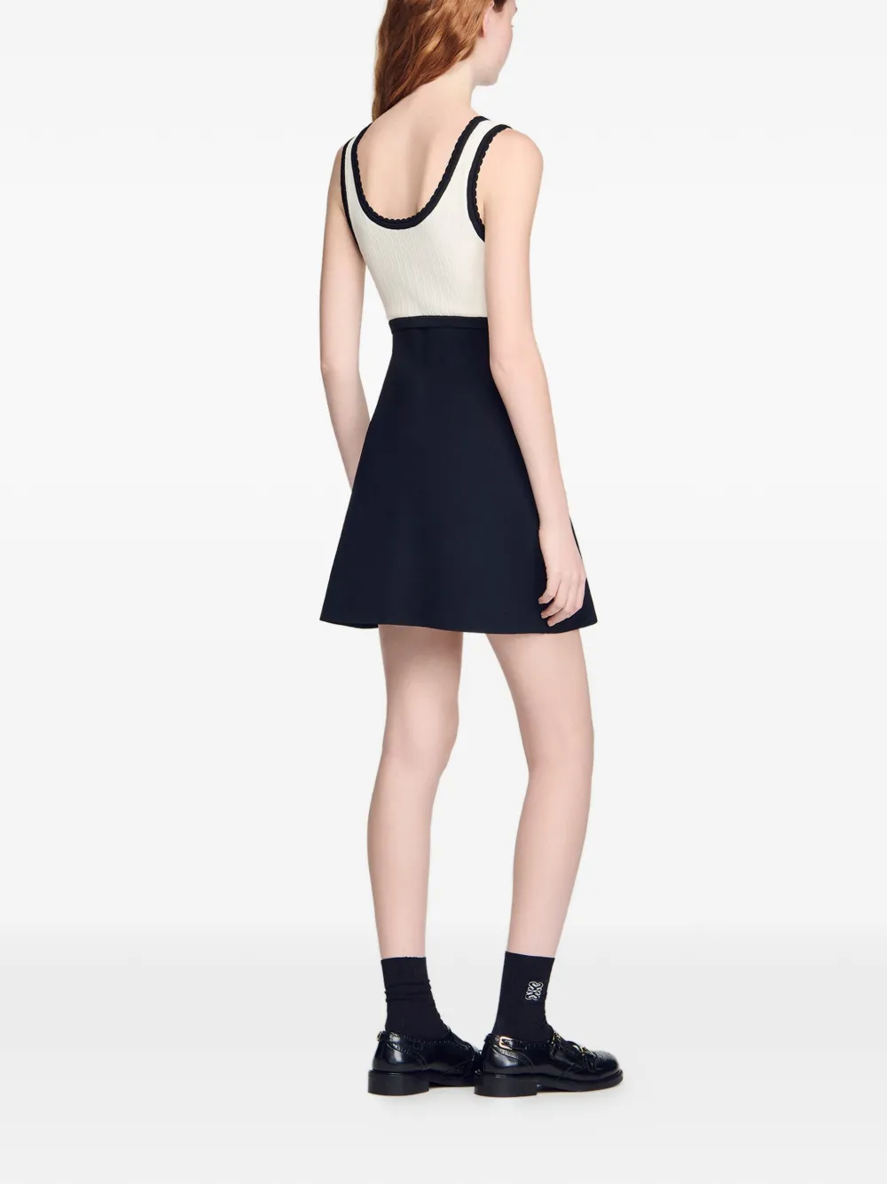  Sandro Ruffled Two-tone Knit Mini Dress - Black 