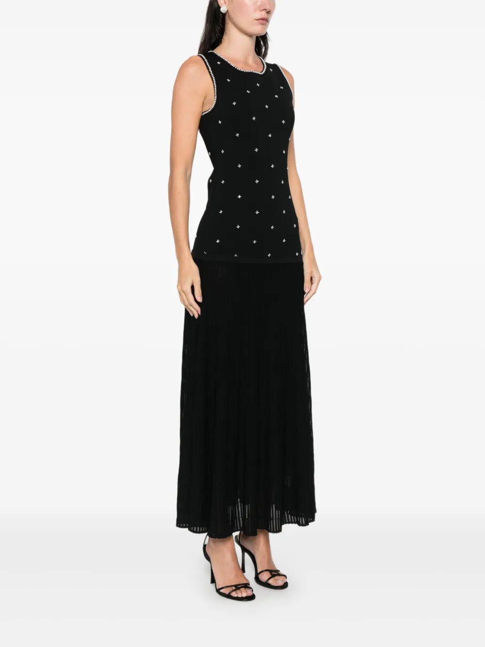  Sandro Maxi Floral-embellishment Knitted Dress - Black 