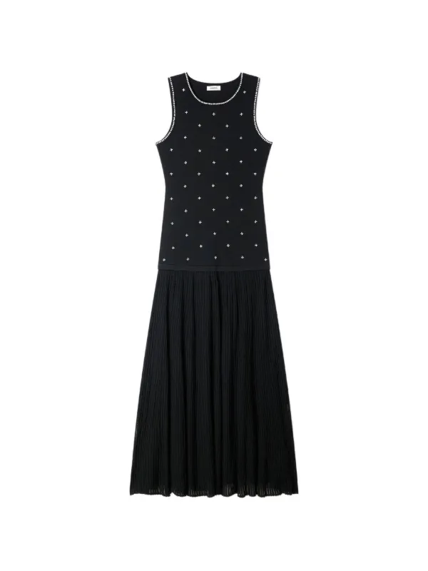 SANDRO Maxi floral-embellishment Knitted Dress | Black | FARFETCH GE