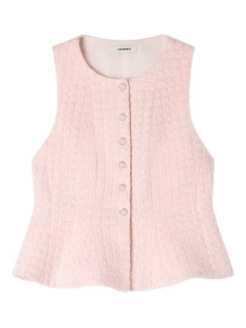 SANDRO tweed-fabric sequin-embellishment waistcoat