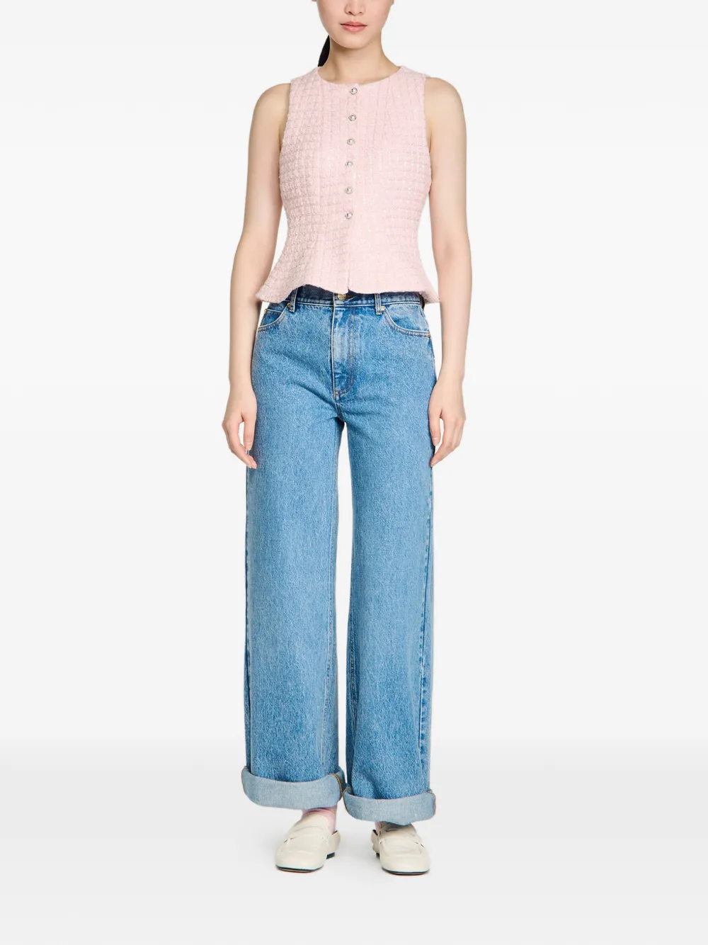  Sandro Tweed-fabric Sequin-embellishment Waistcoat - Pink 