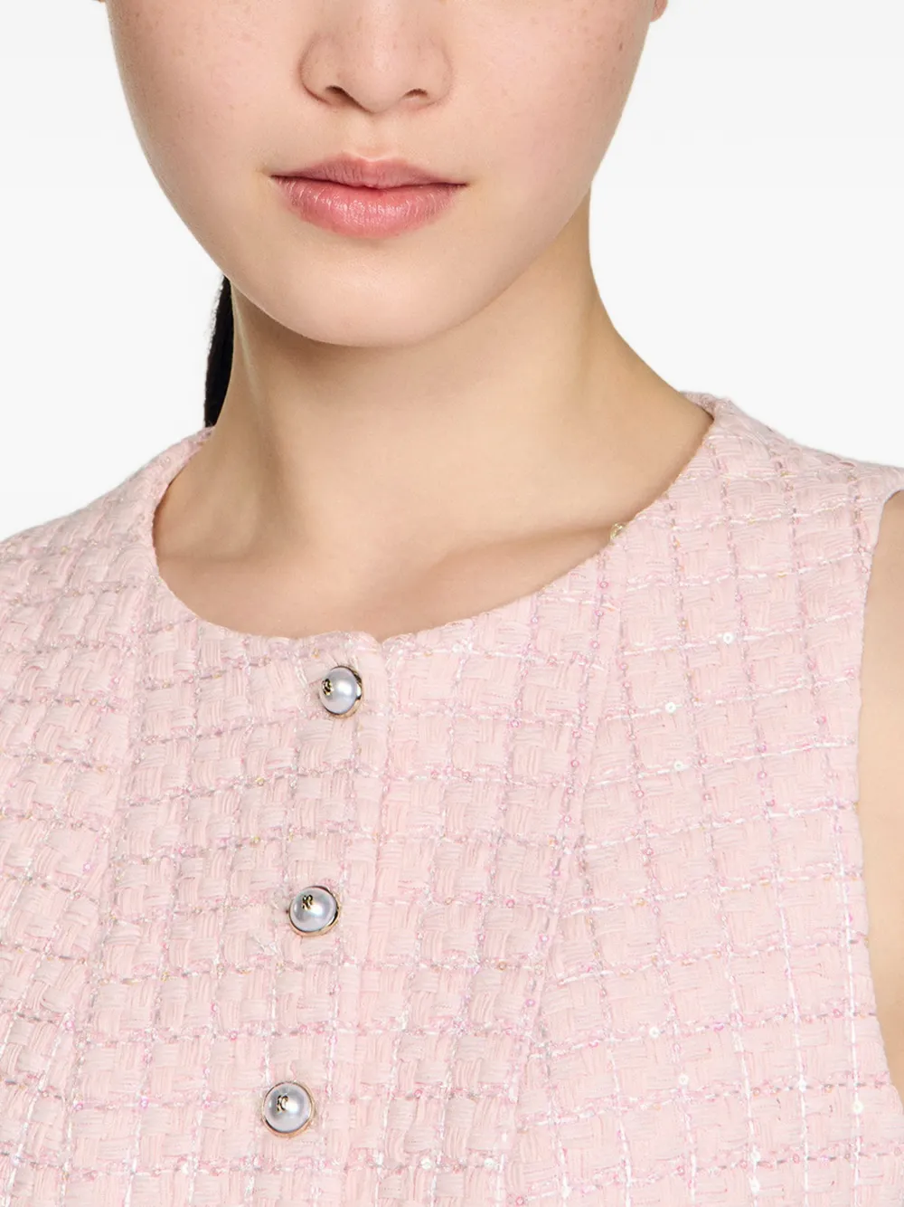 SANDRO Tweed gilet verfraaid met pailletten Roze